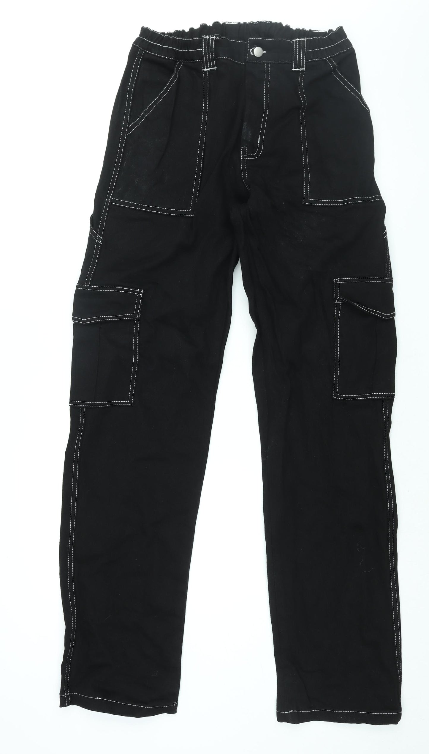 Punk'd Image Womens Black Cotton Wide-Leg Jeans Size 6 L33 in Regular Zip - Stitch Detail Cargo