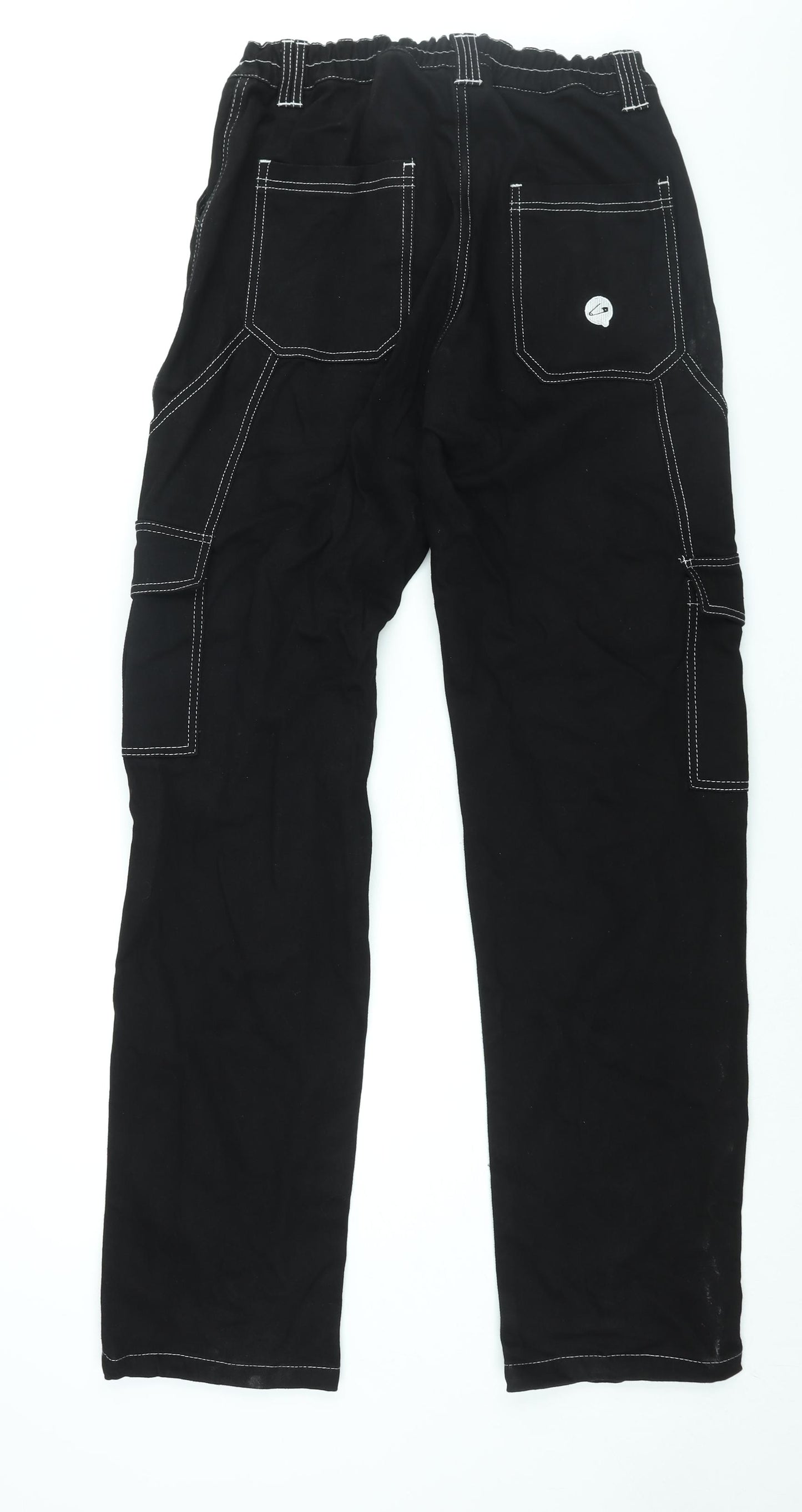 Punk'd Image Womens Black Cotton Wide-Leg Jeans Size 6 L33 in Regular Zip - Stitch Detail Cargo