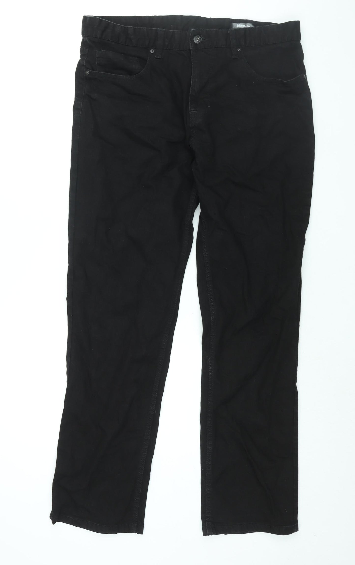 TU Mens Black Cotton Straight Jeans Size 36 in L32 in Regular Zip