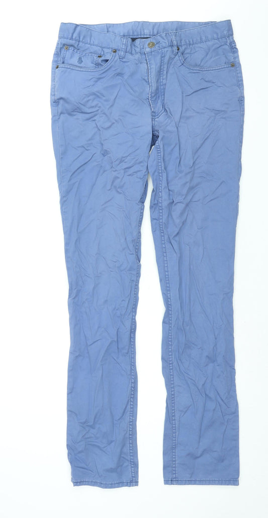 Polo Ralph Lauren Mens Blue Cotton Chino Trousers Size 32 in L34 in Regular Zip