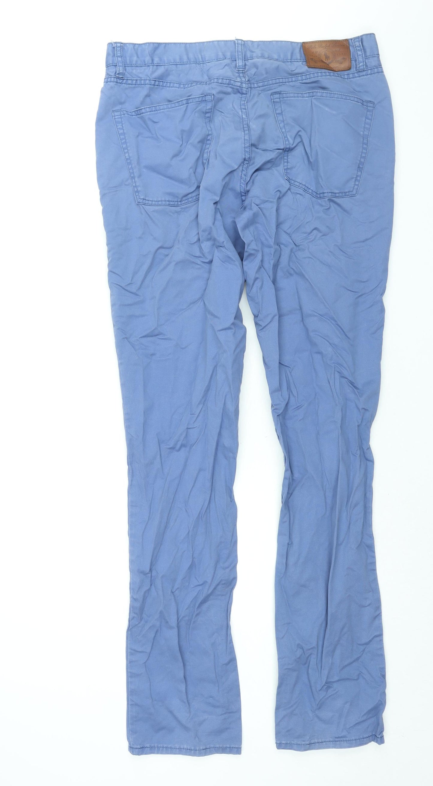 Polo Ralph Lauren Mens Blue Cotton Chino Trousers Size 32 in L34 in Regular Zip