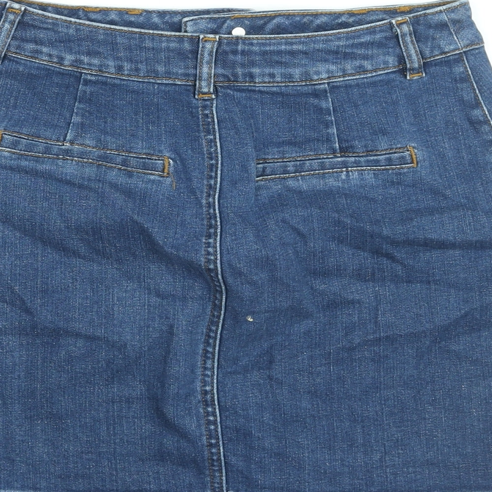 Warehouse Womens Blue Cotton Mini Skirt Size 8 Zip