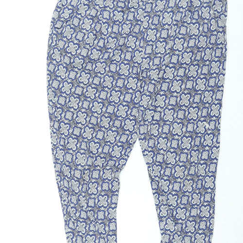 Marks and Spencer Womens Blue Geometric Viscose Harem Trousers Size 14 L28 in Regular