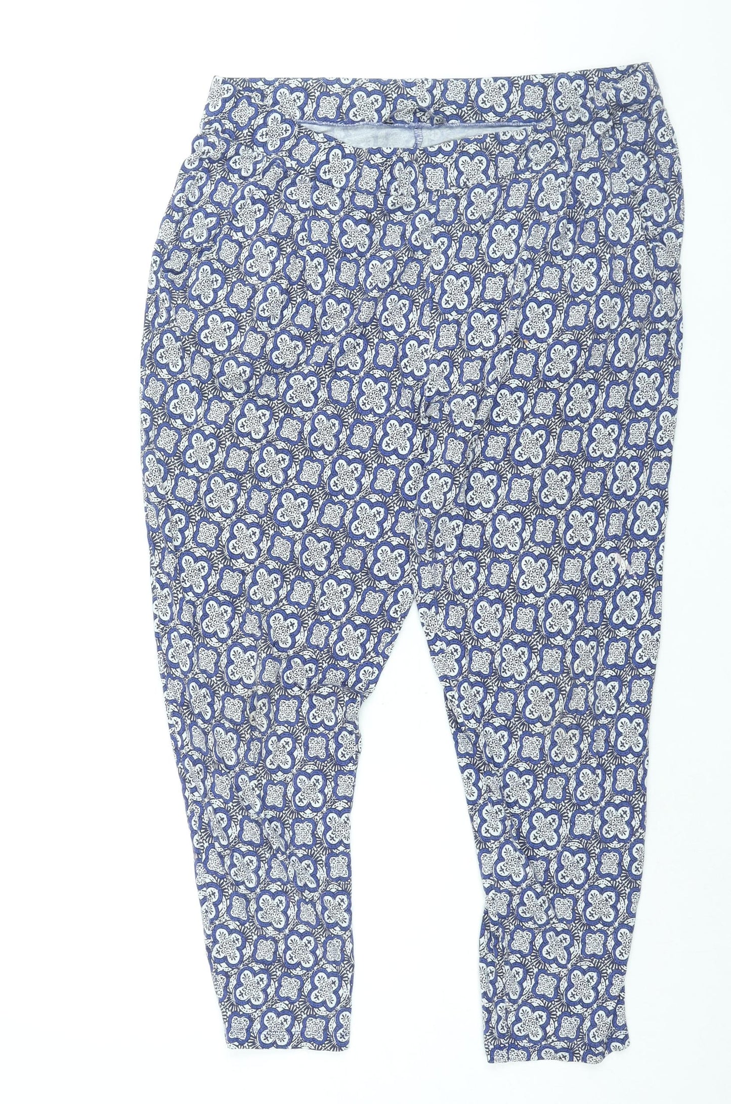 Marks and Spencer Womens Blue Geometric Viscose Harem Trousers Size 14 L28 in Regular