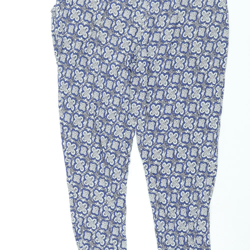 Marks and Spencer Womens Blue Geometric Viscose Harem Trousers Size 14 L28 in Regular