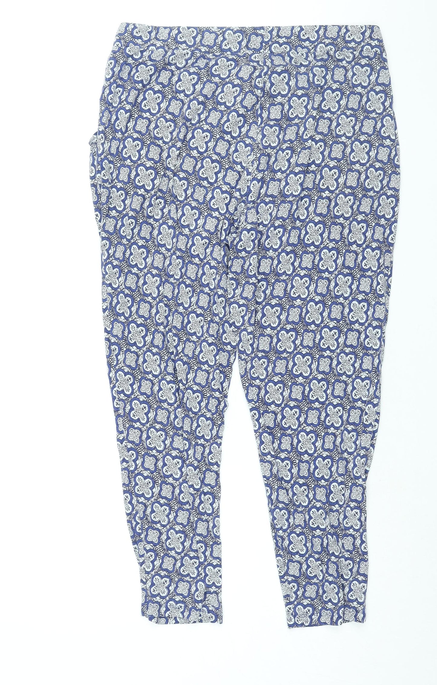 Marks and Spencer Womens Blue Geometric Viscose Harem Trousers Size 14 L28 in Regular