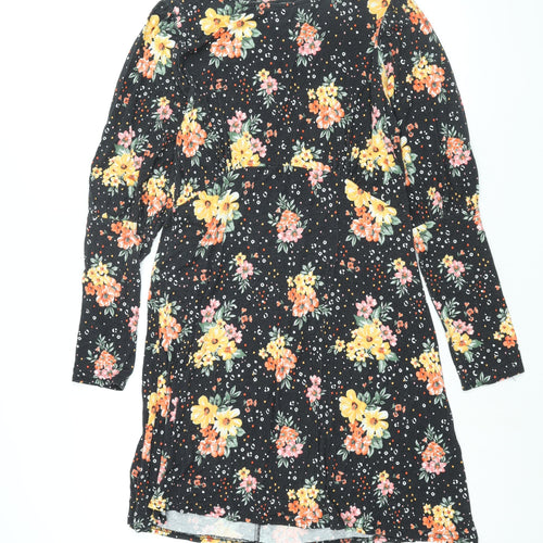 Dorothy Perkins Womens Black Floral Viscose A-Line Size 14 Round Neck Pullover