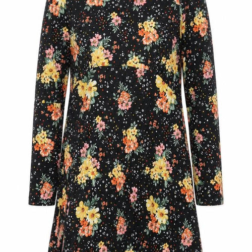 Dorothy Perkins Womens Black Floral Viscose A-Line Size 14 Round Neck Pullover