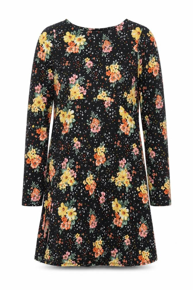 Dorothy Perkins Womens Black Floral Viscose A-Line Size 14 Round Neck Pullover