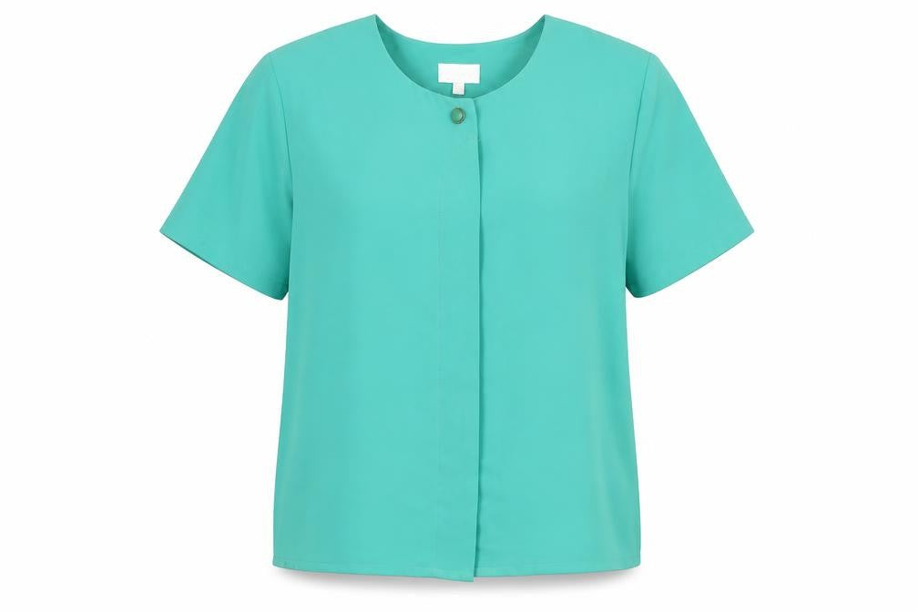 Front view of Lidiana Fenetti women’s green polyester basic blouse, size UK 16, round neck - vintage