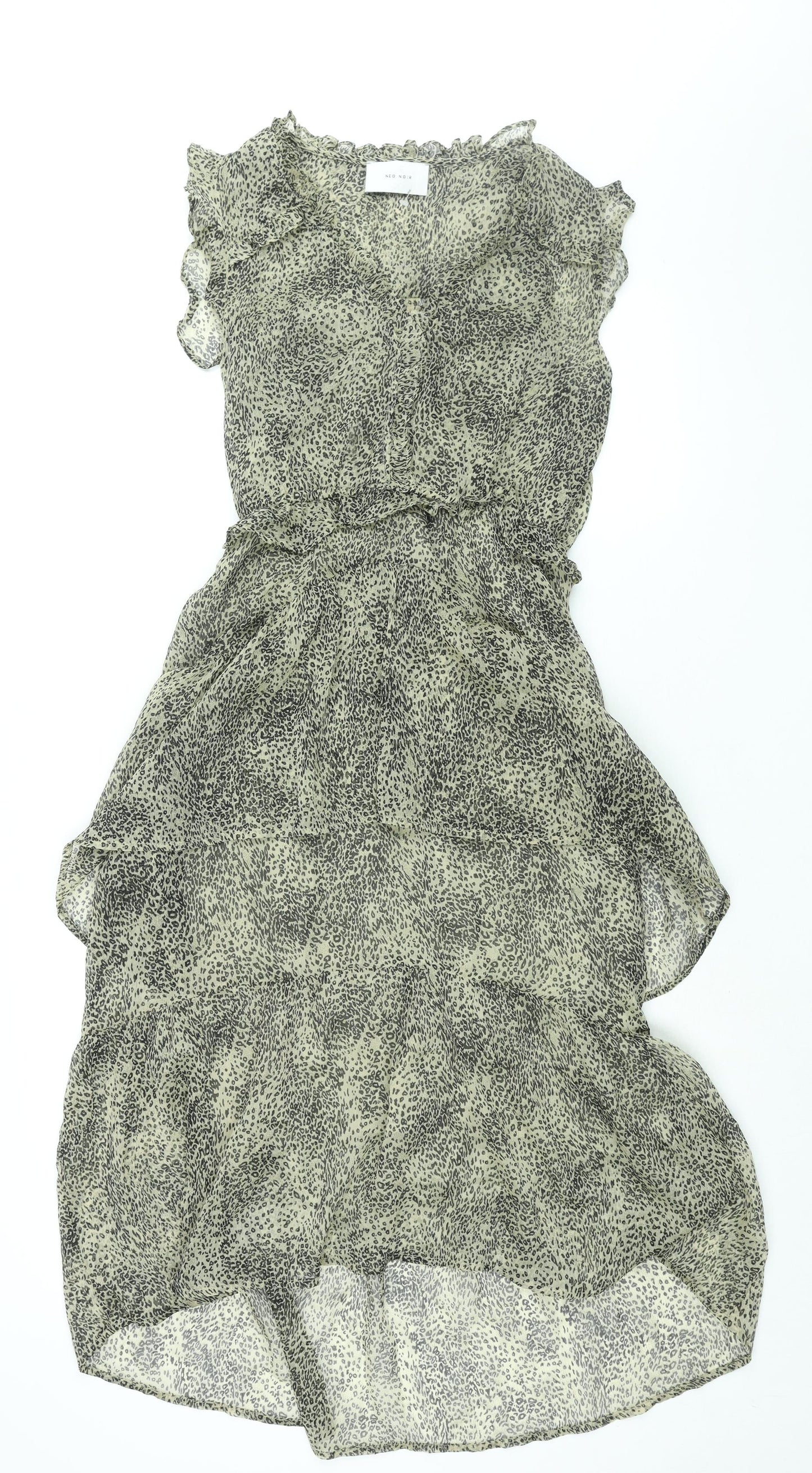 Neo Noir Womens Brown Animal Print Polyester Shift Size M V-Neck Pullover - Leopard Print Frill