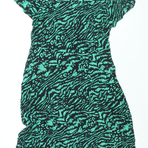 Dorothy Perkins Womens Green Animal Print Viscose Shirt Dress Size 14 Collared Button