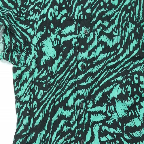 Dorothy Perkins Womens Green Animal Print Viscose Shirt Dress Size 14 Collared Button