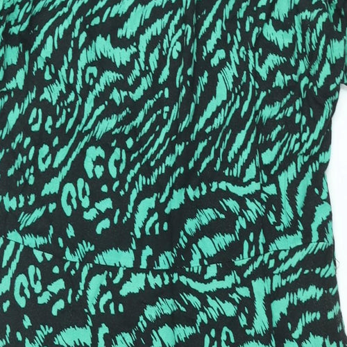 Dorothy Perkins Womens Green Animal Print Viscose Shirt Dress Size 14 Collared Button