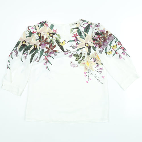 Oasis Womens White Polyester Basic Blouse Size 8 Round Neck - Floral Print