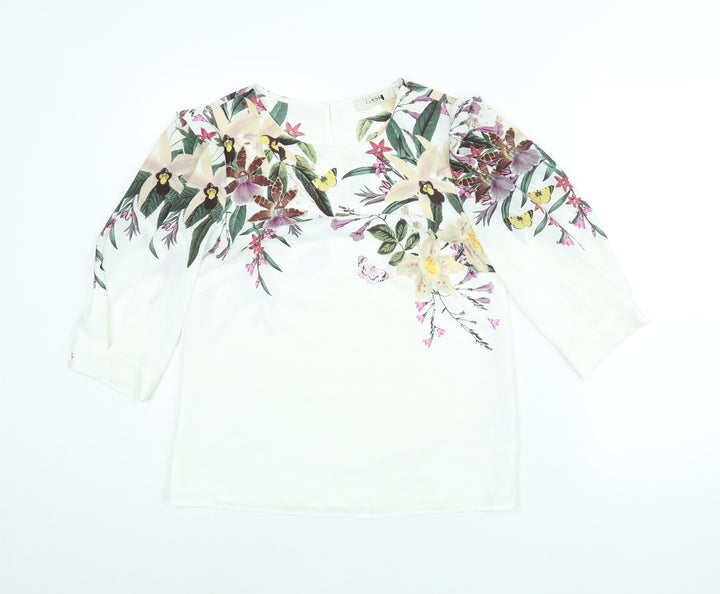 Oasis Womens White Polyester Basic Blouse Size 8 Round Neck - Floral Print