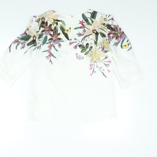 Oasis Womens White Polyester Basic Blouse Size 8 Round Neck - Floral Print