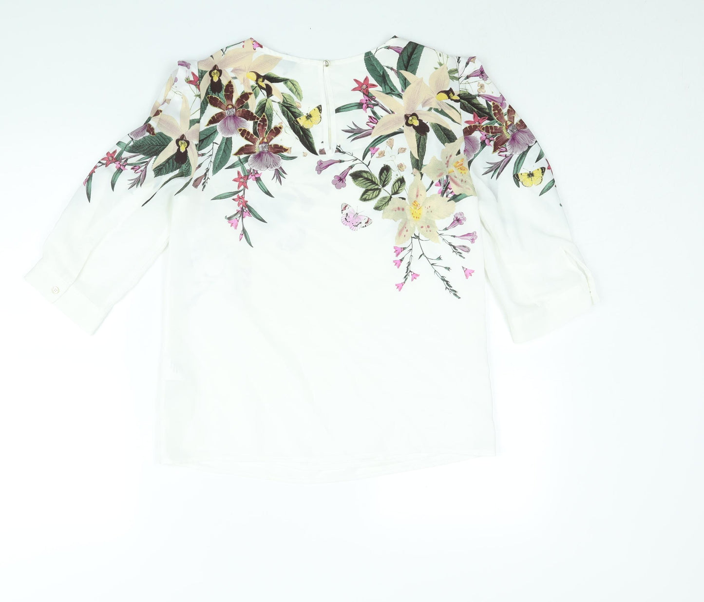 Oasis Womens White Polyester Basic Blouse Size 8 Round Neck - Floral Print
