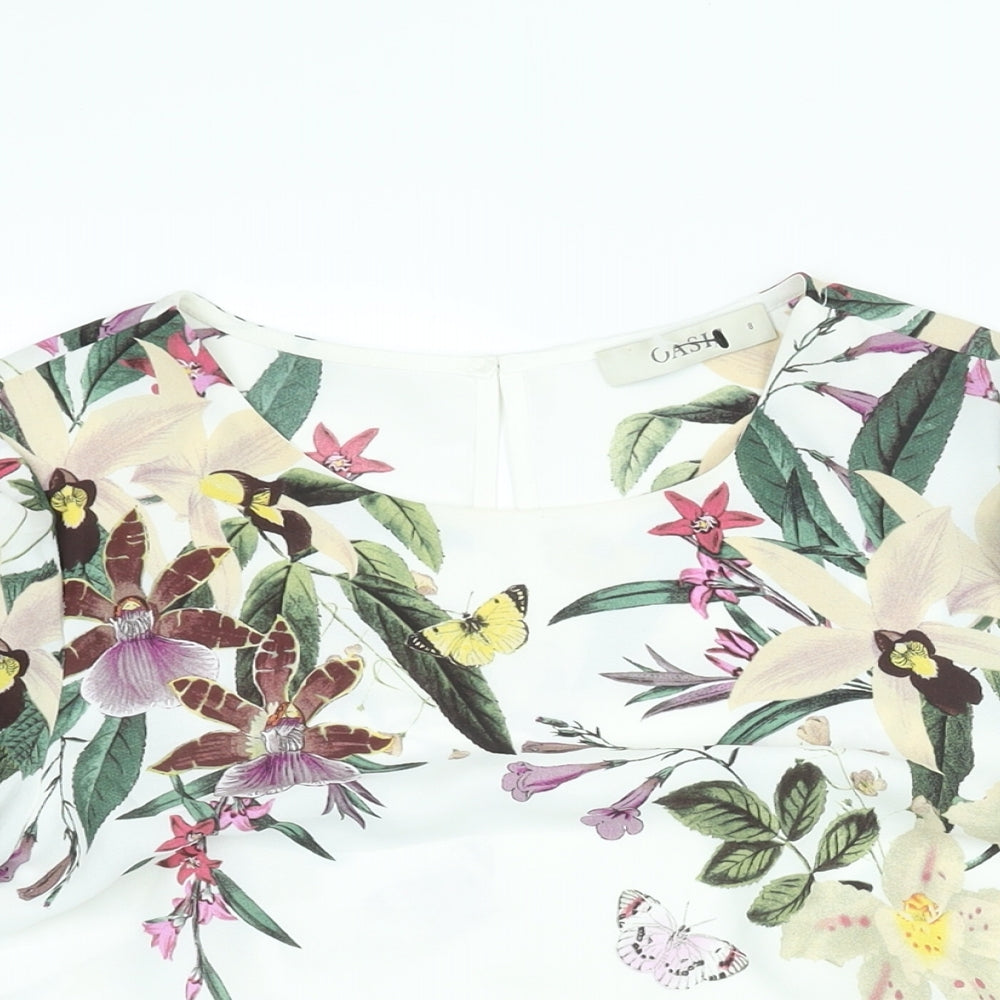 Oasis Womens White Polyester Basic Blouse Size 8 Round Neck - Floral Print