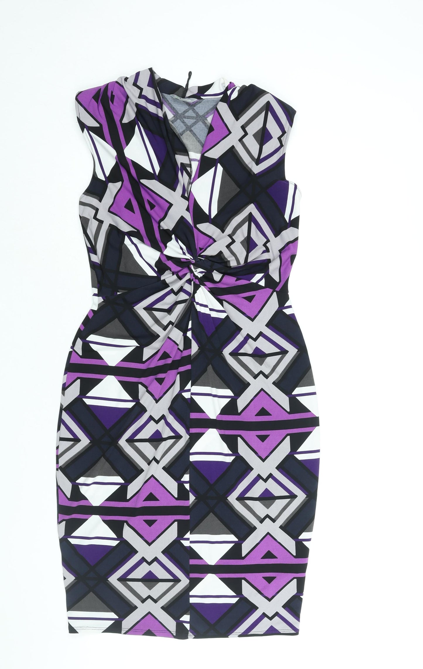 Marks and Spencer Womens Multicoloured Geometric Polyester Bodycon Size 12 V-Neck Pullover - Shoulder Pads