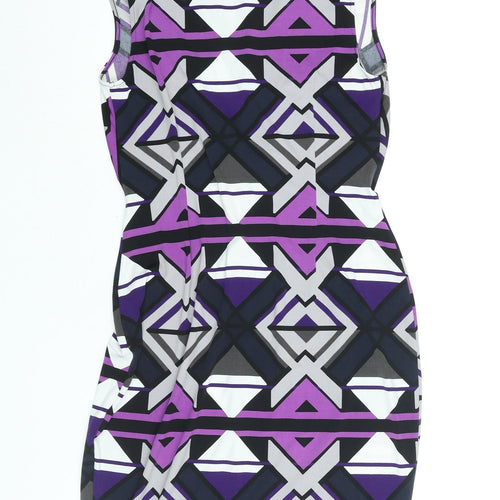 Marks and Spencer Womens Multicoloured Geometric Polyester Bodycon Size 12 V-Neck Pullover - Shoulder Pads