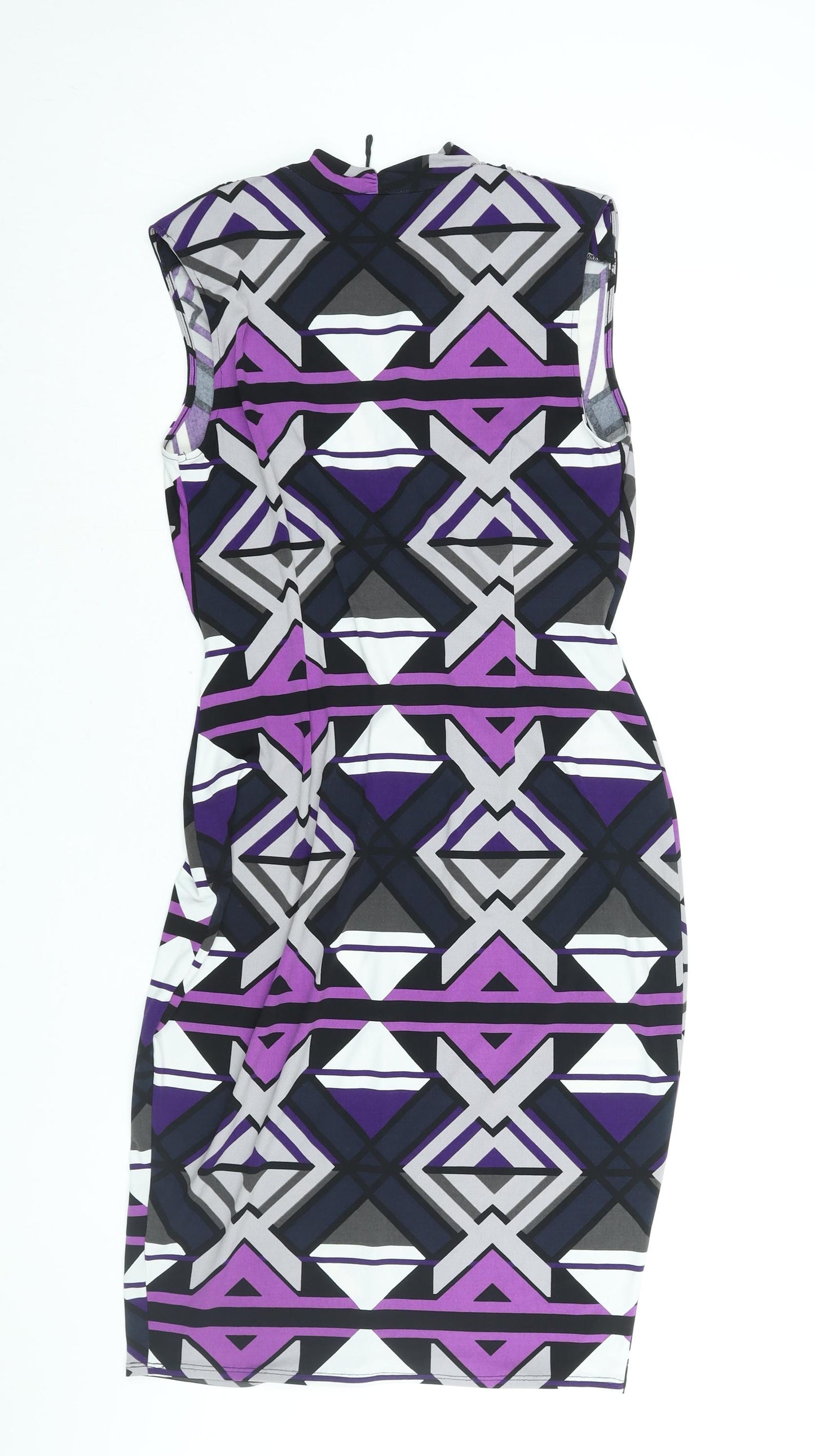 Marks and Spencer Womens Multicoloured Geometric Polyester Bodycon Size 12 V-Neck Pullover - Shoulder Pads