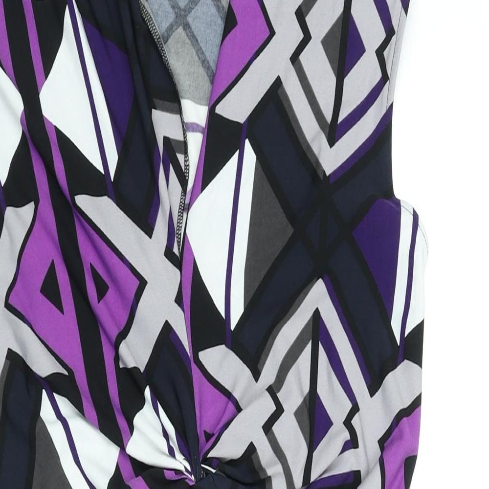 Marks and Spencer Womens Multicoloured Geometric Polyester Bodycon Size 12 V-Neck Pullover - Shoulder Pads