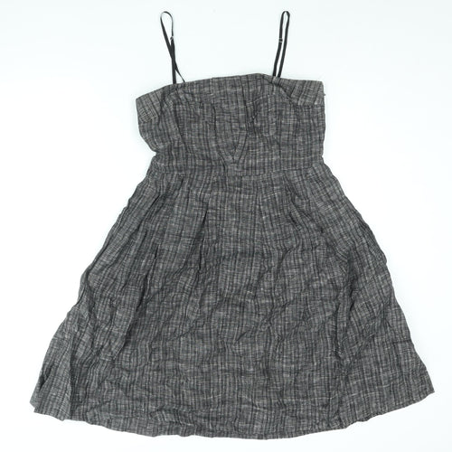 Jesire Womens Black Check Linen A-Line Size 8 Square Neck Zip