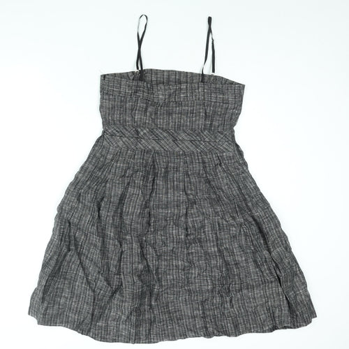 Jesire Womens Black Check Linen A-Line Size 8 Square Neck Zip