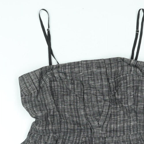Jesire Womens Black Check Linen A-Line Size 8 Square Neck Zip