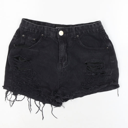 PRETTYLITTLETHING Womens Black Cotton Cut-Off Shorts Size 10 Regular Zip