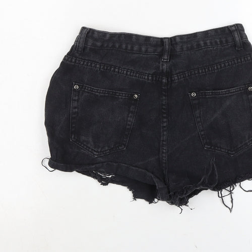 PRETTYLITTLETHING Womens Black Cotton Cut-Off Shorts Size 10 Regular Zip