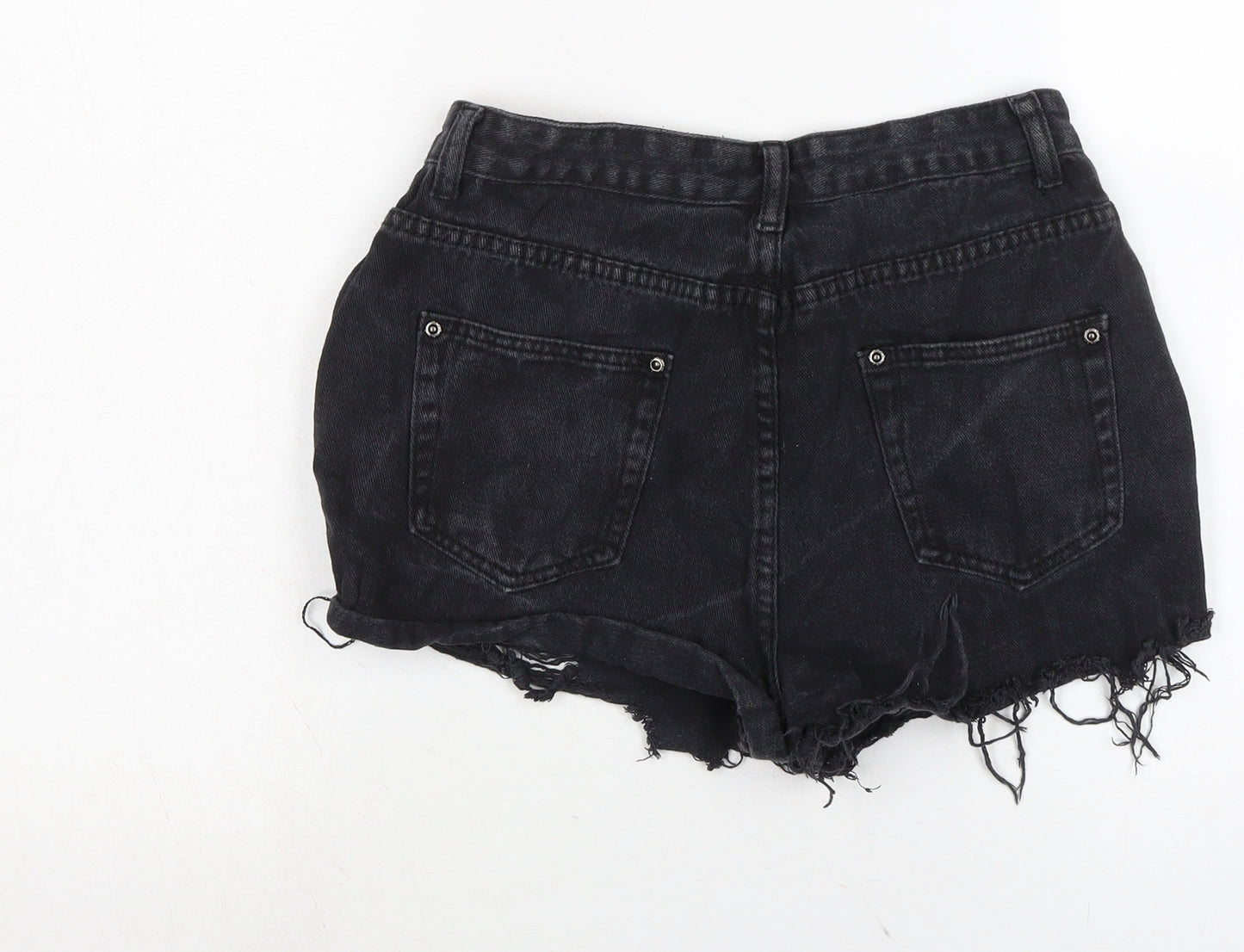 PRETTYLITTLETHING Womens Black Cotton Cut-Off Shorts Size 10 Regular Zip