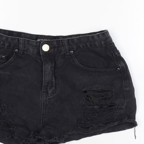 PRETTYLITTLETHING Womens Black Cotton Cut-Off Shorts Size 10 Regular Zip