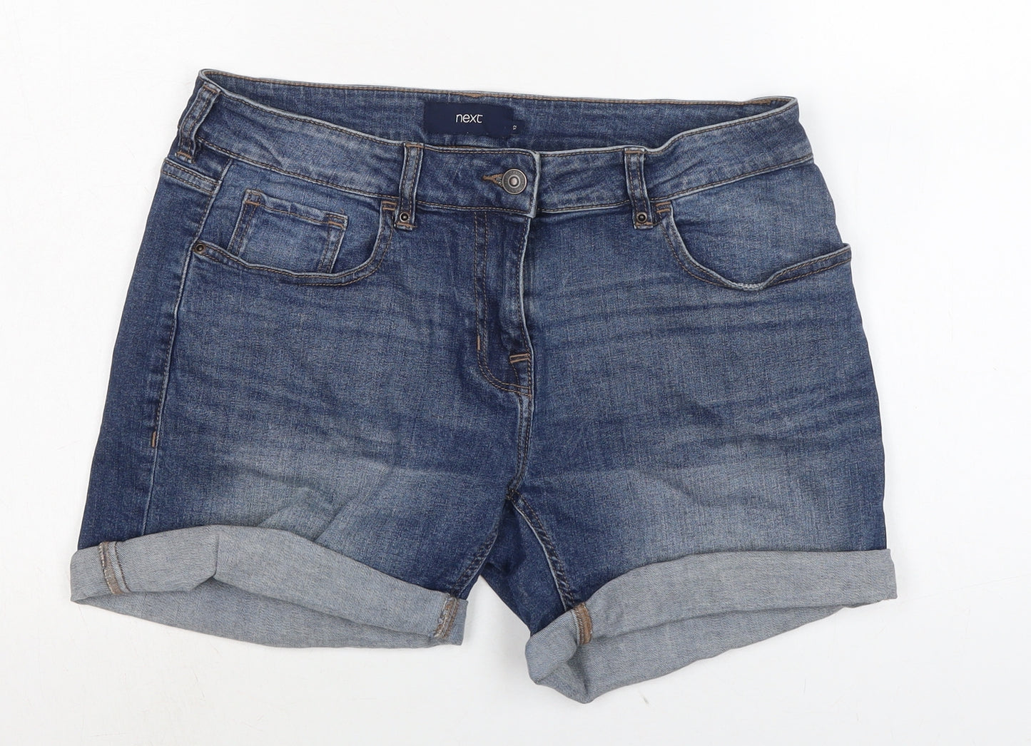 NEXT Womens Blue Cotton Boyfriend Shorts Size 12 Regular Zip