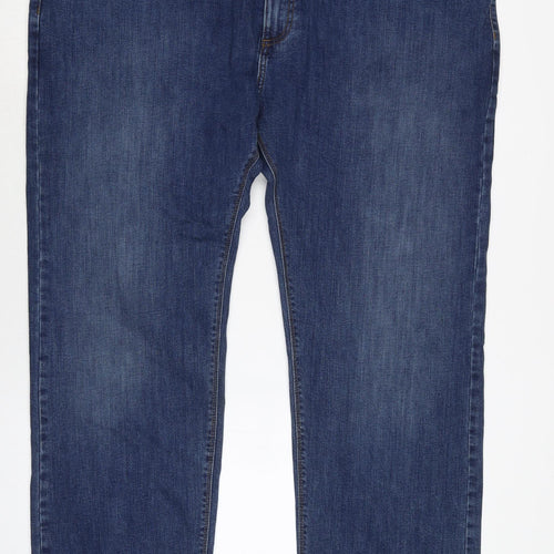 Marks and Spencer Mens Blue Cotton Blend Straight Jeans Size 45 in L31 in Regular Zip