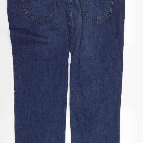 Marks and Spencer Mens Blue Cotton Blend Straight Jeans Size 45 in L31 in Regular Zip