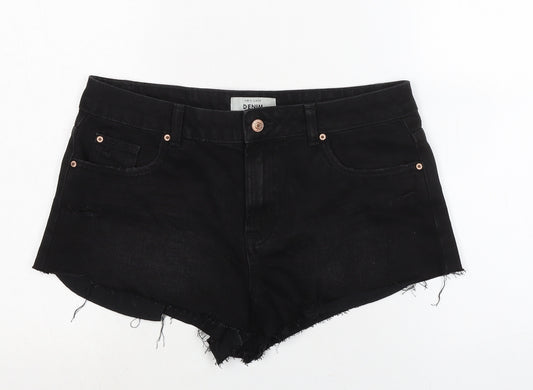 New Look Womens Black Cotton Cut-Off Shorts Size 12 Regular Zip