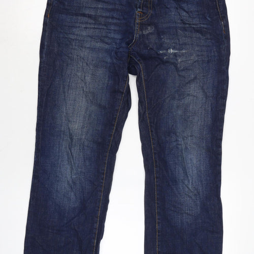 Weekend Offender Mens Blue Cotton Straight Jeans Size 32 in L29 in Regular Button