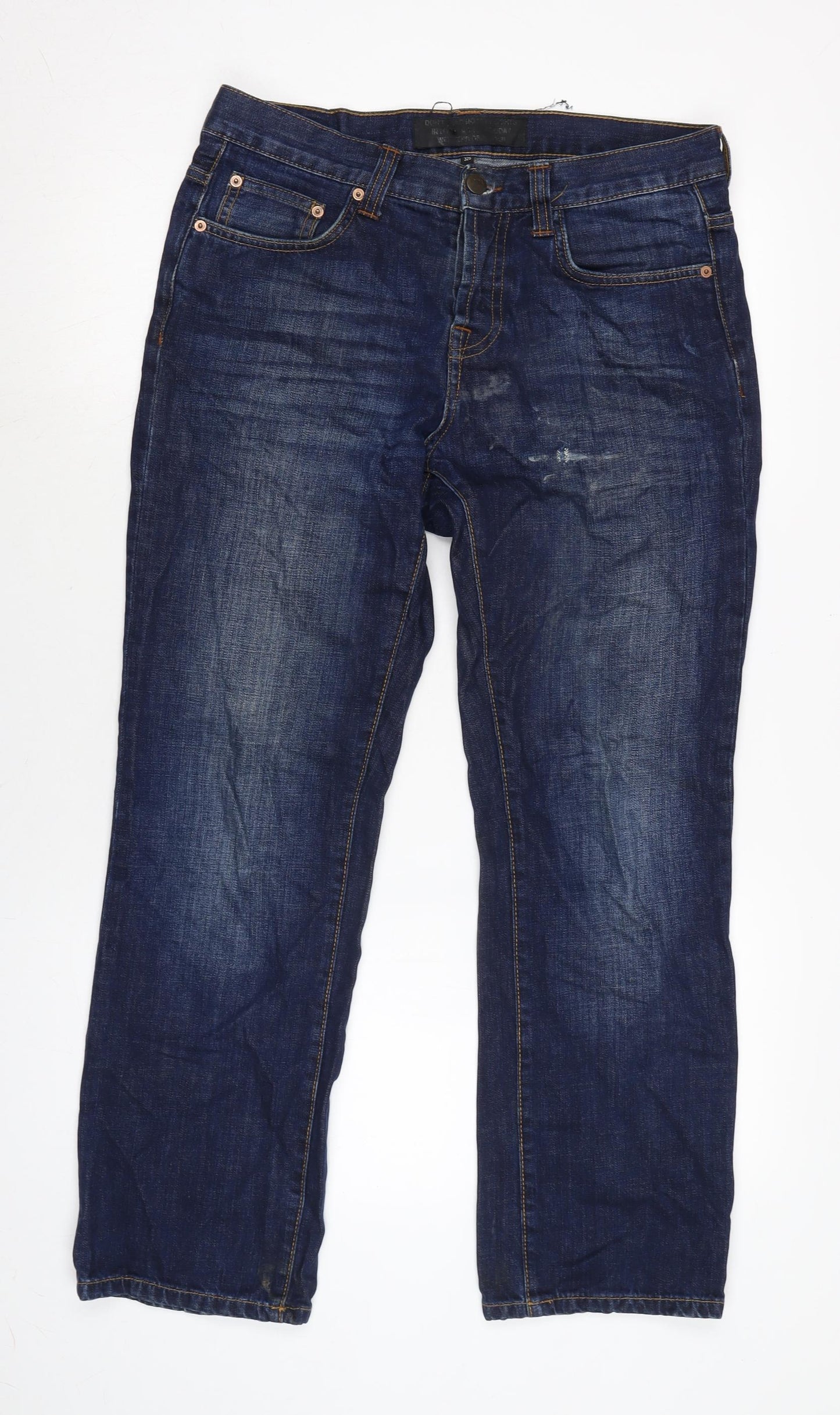 Weekend Offender Mens Blue Cotton Straight Jeans Size 32 in L29 in Regular Button