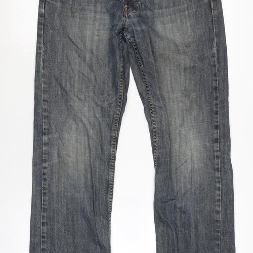 Topman Mens Blue Cotton Straight Jeans Size 32 in L31 in Regular Button