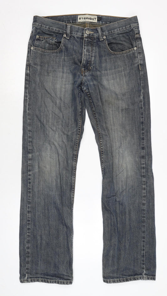 Topman Mens Blue Cotton Straight Jeans Size 32 in L31 in Regular Button