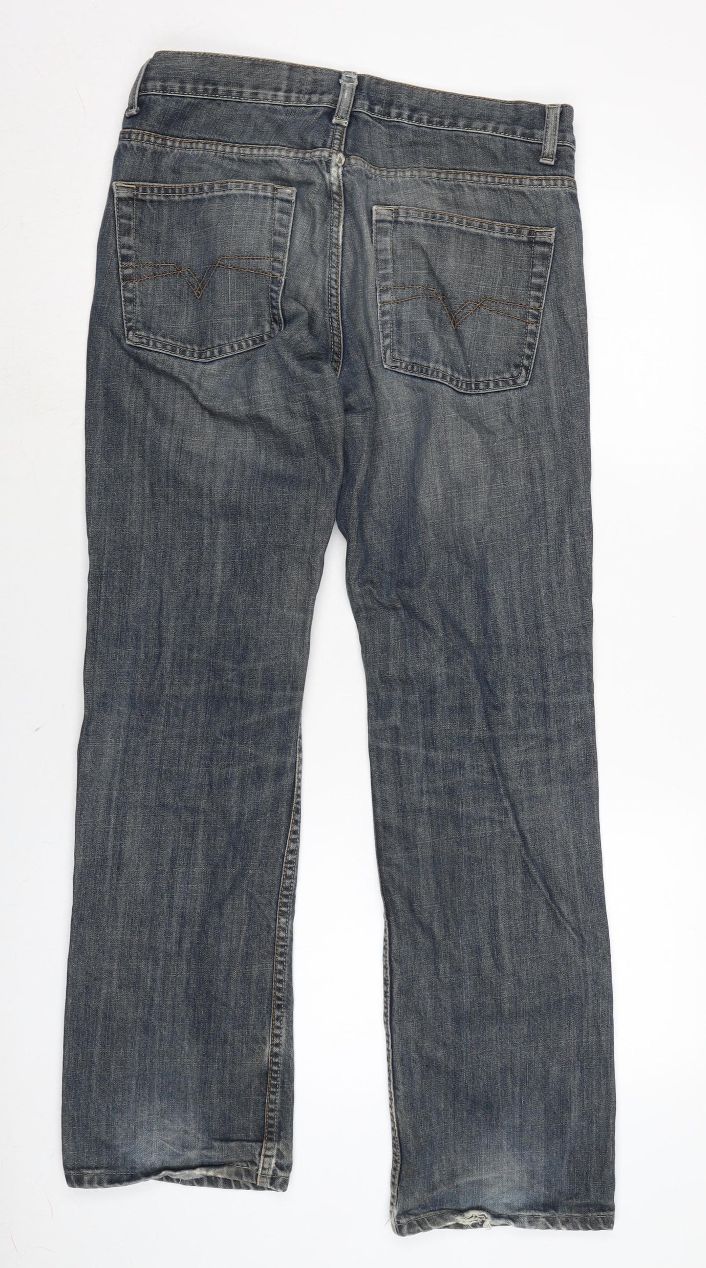 Topman Mens Blue Cotton Straight Jeans Size 32 in L31 in Regular Button