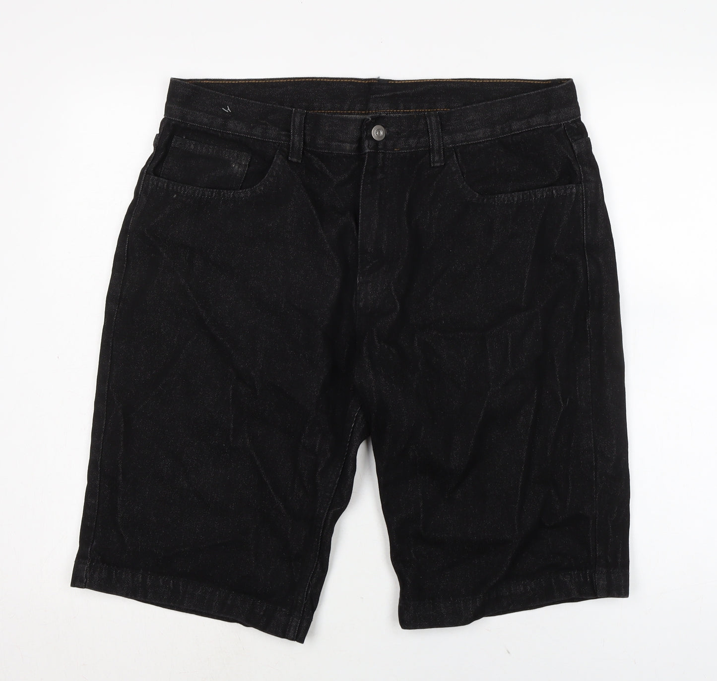 Matalan Mens Black Cotton Bermuda Shorts Size 34 in L12 in Regular Zip