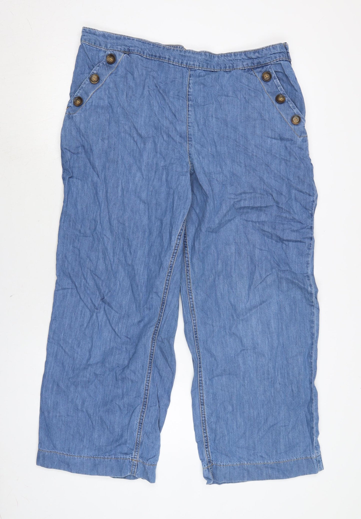 Monsoon Womens Blue Cotton Wide-Leg Jeans Size 18 L26 in Regular