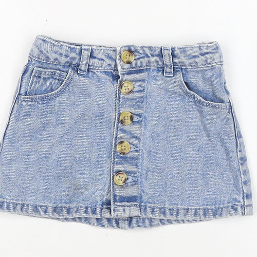 Denim & Co. Girls Blue Cotton A-Line Skirt Size 18-24 Months Button
