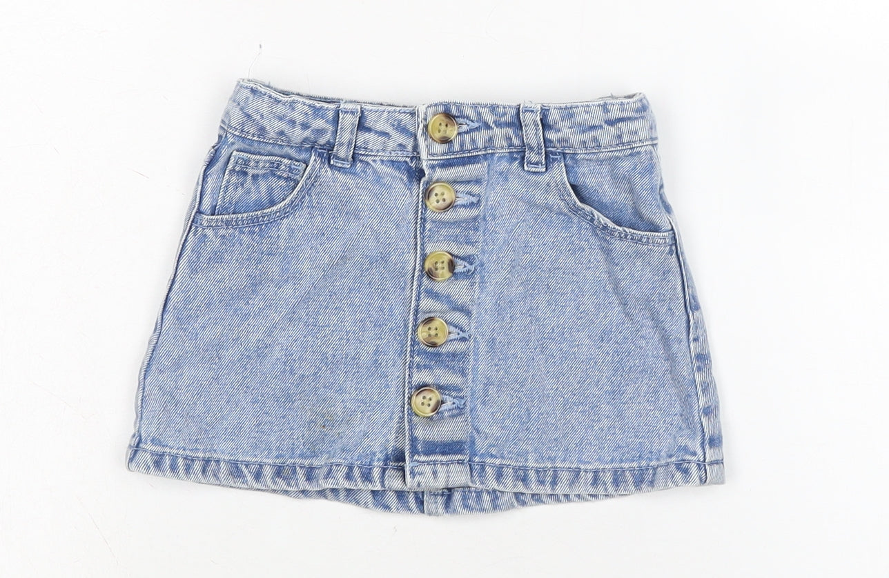 Denim & Co. Girls Blue Cotton A-Line Skirt Size 18-24 Months Button