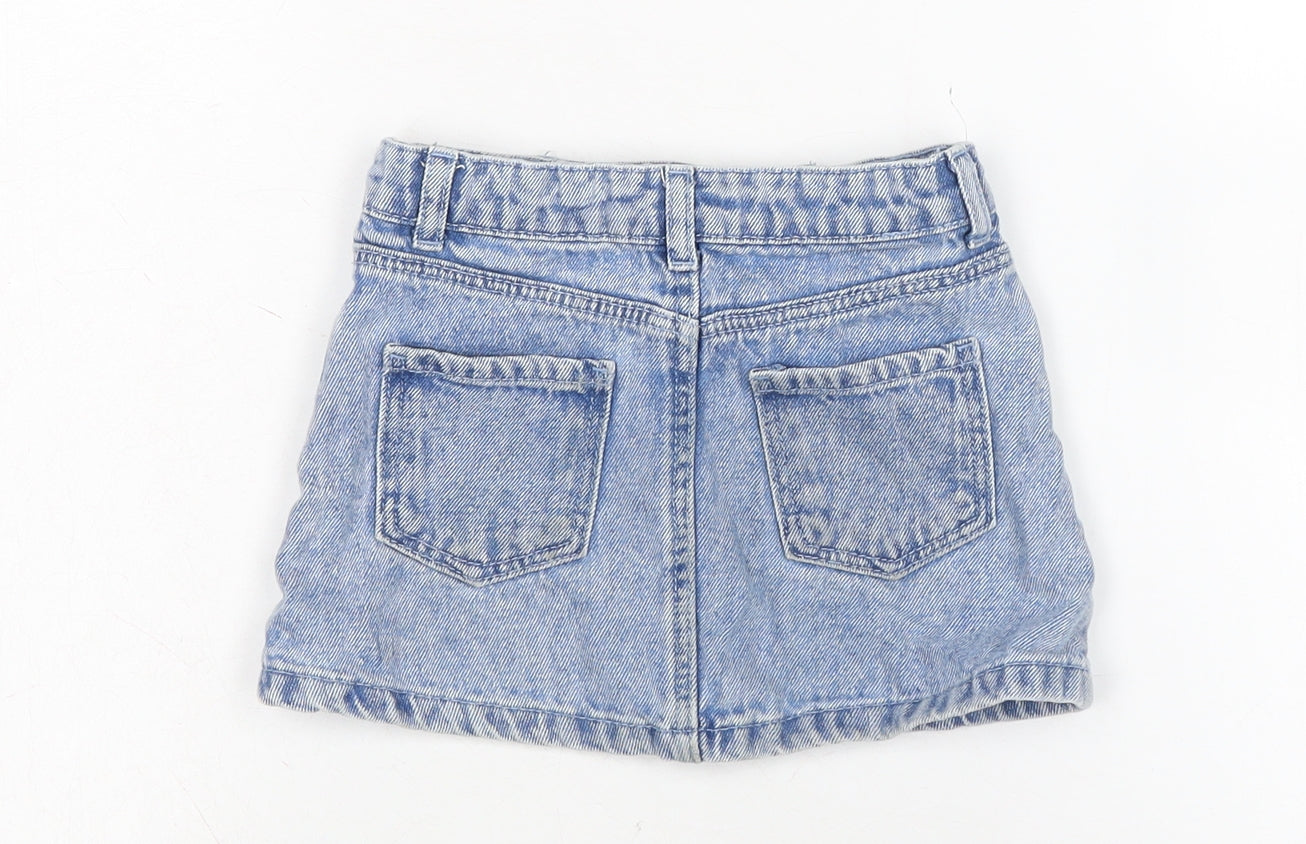 Denim & Co. Girls Blue Cotton A-Line Skirt Size 18-24 Months Button