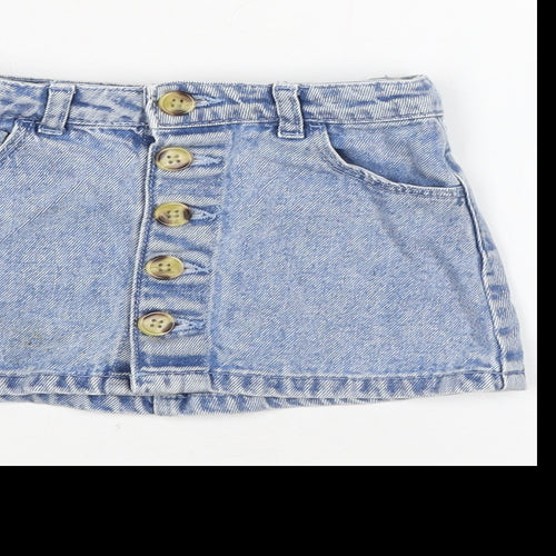 Denim & Co. Girls Blue Cotton A-Line Skirt Size 18-24 Months Button