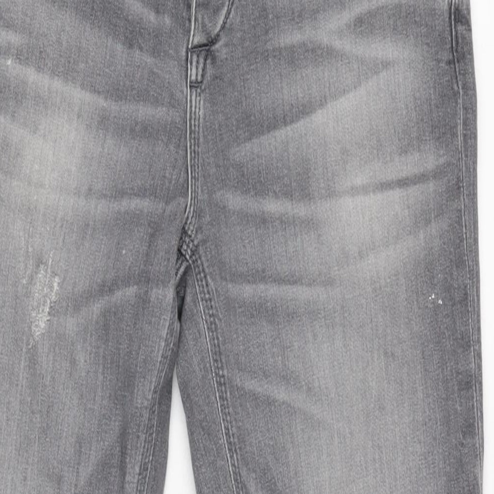River Island Mens Grey Cotton Blend Straight Jeans Size 32 in L31 in Regular Button